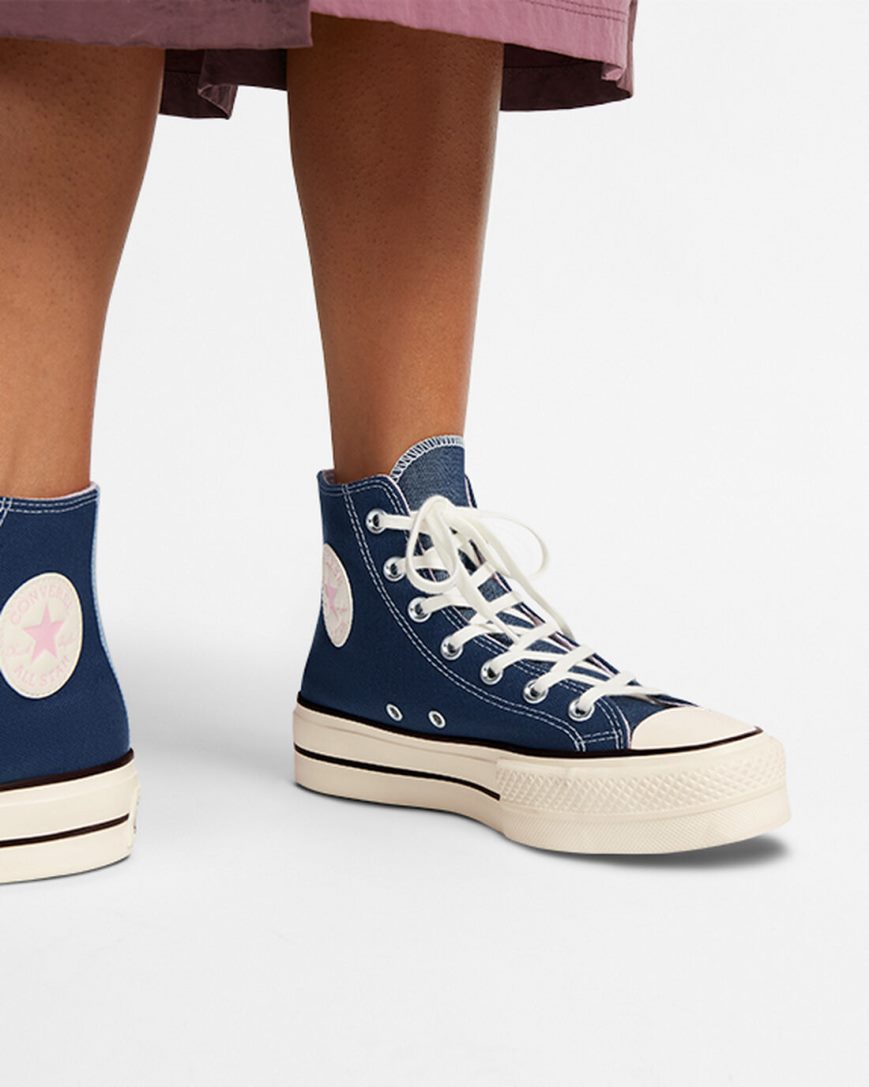 Converse Chuck Taylor All Star Lift Denim Høye Platform Sko Dame Marineblå Oransje Rosa | 235SPKBAQ