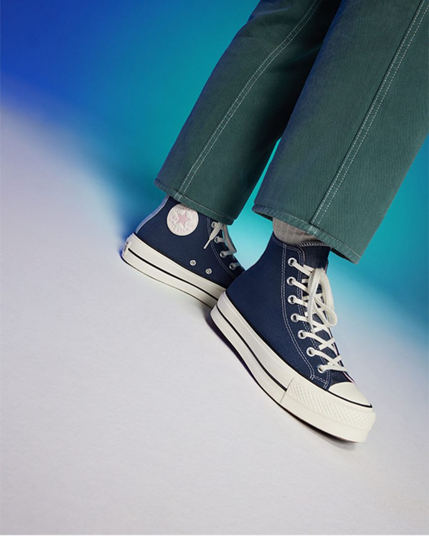 Converse Chuck Taylor All Star Lift Denim Høye Platform Sko Dame Marineblå Oransje Rosa | 235SPKBAQ