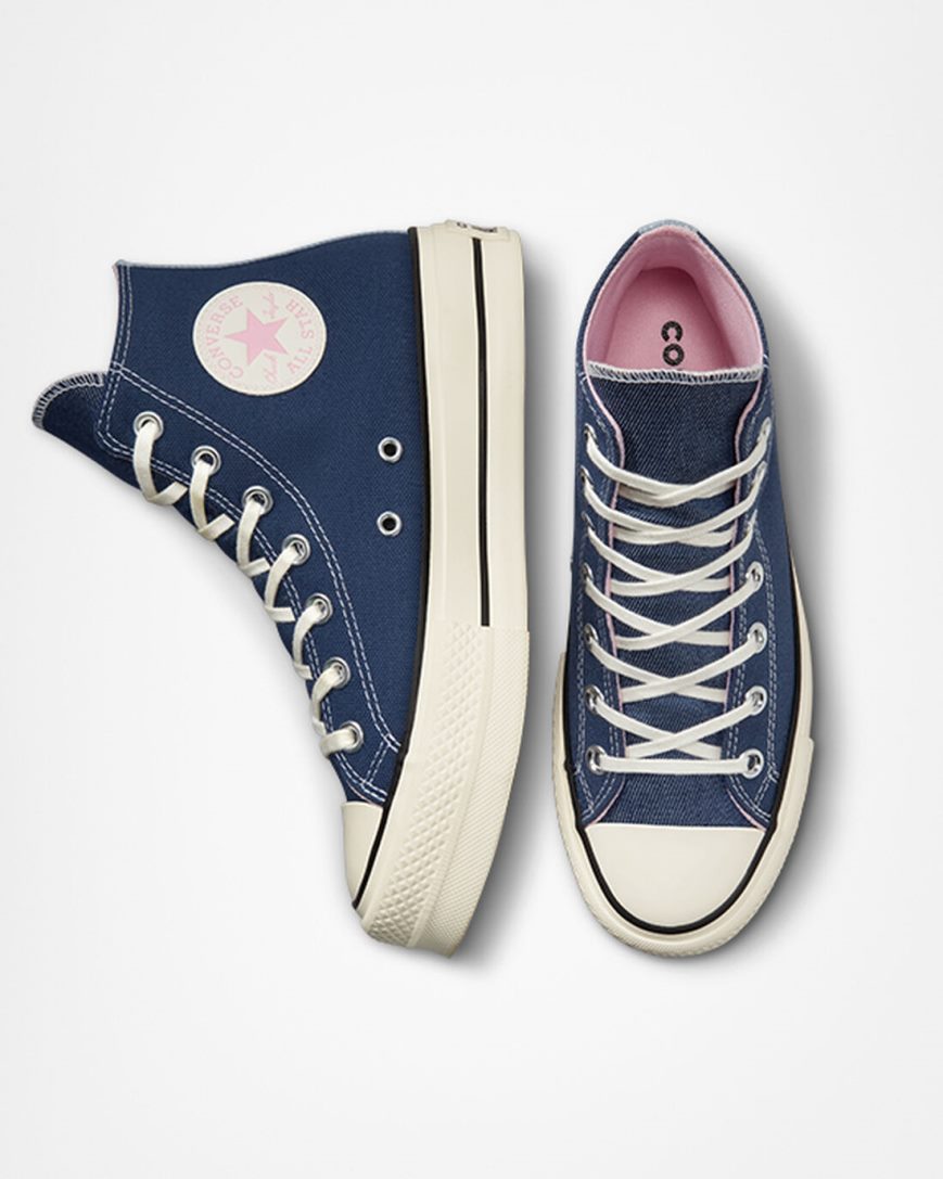 Converse Chuck Taylor All Star Lift Denim Høye Platform Sko Dame Marineblå Oransje Rosa | 235SPKBAQ