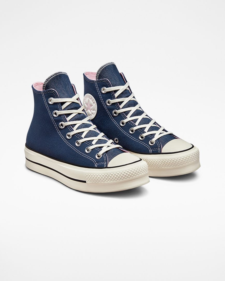 Converse Chuck Taylor All Star Lift Denim Høye Platform Sko Dame Marineblå Oransje Rosa | 235SPKBAQ