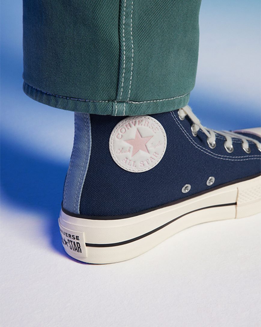 Converse Chuck Taylor All Star Lift Denim Høye Platform Sko Dame Marineblå Oransje Rosa | 235SPKBAQ