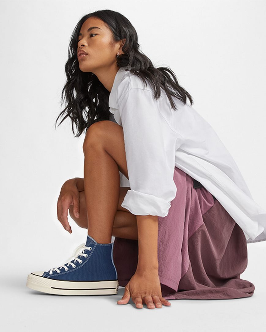 Converse Chuck Taylor All Star Lift Denim Høye Platform Sko Dame Marineblå Oransje Rosa | 235SPKBAQ