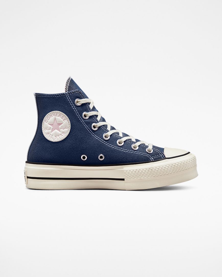 Converse Chuck Taylor All Star Lift Denim Høye Platform Sko Dame Marineblå Oransje Rosa | 235SPKBAQ