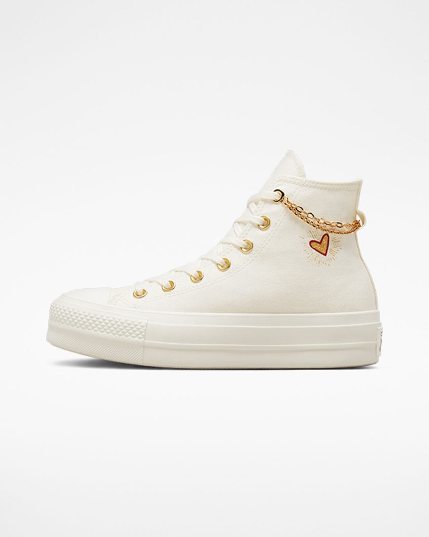 Converse Chuck Taylor All Star Lift Gold Chain Høye Platform Sko Dame Beige Gul | 186LCIZVO