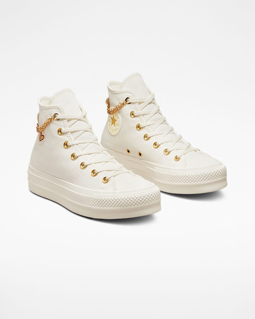 Converse Chuck Taylor All Star Lift Gold Chain Høye Platform Sko Dame Beige Gul | 186LCIZVO