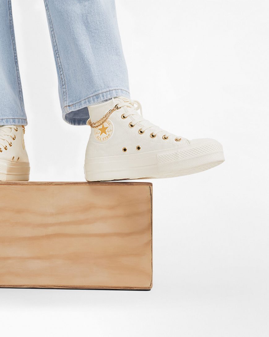 Converse Chuck Taylor All Star Lift Gold Chain Høye Platform Sko Dame Beige Gul | 186LCIZVO