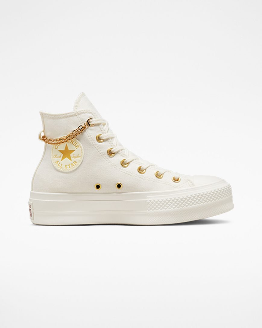 Converse Chuck Taylor All Star Lift Gold Chain Høye Platform Sko Dame Beige Gul | 186LCIZVO