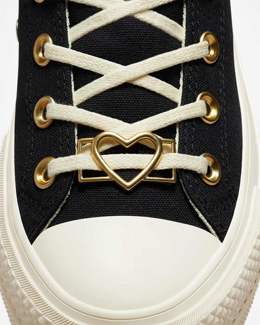 Converse Chuck Taylor All Star Lift Hearts Høye Platform Sko Dame Svarte Mørke Rød | 097BHQYCX