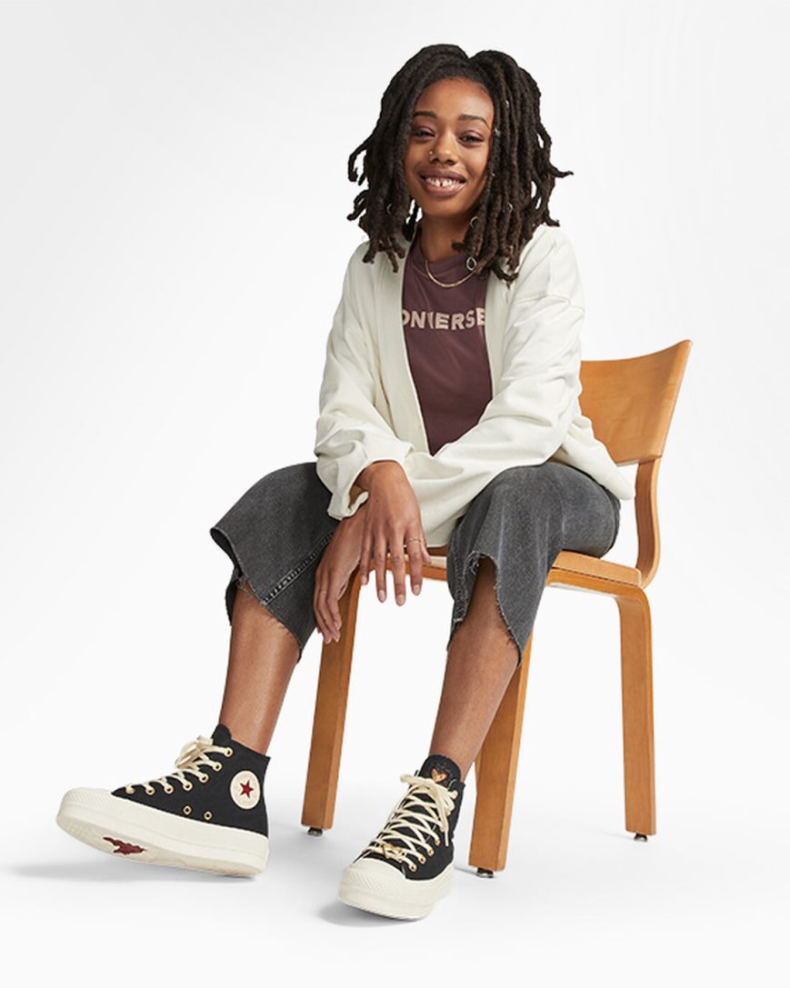 Converse Chuck Taylor All Star Lift Hearts Høye Platform Sko Dame Svarte Mørke Rød | 097BHQYCX