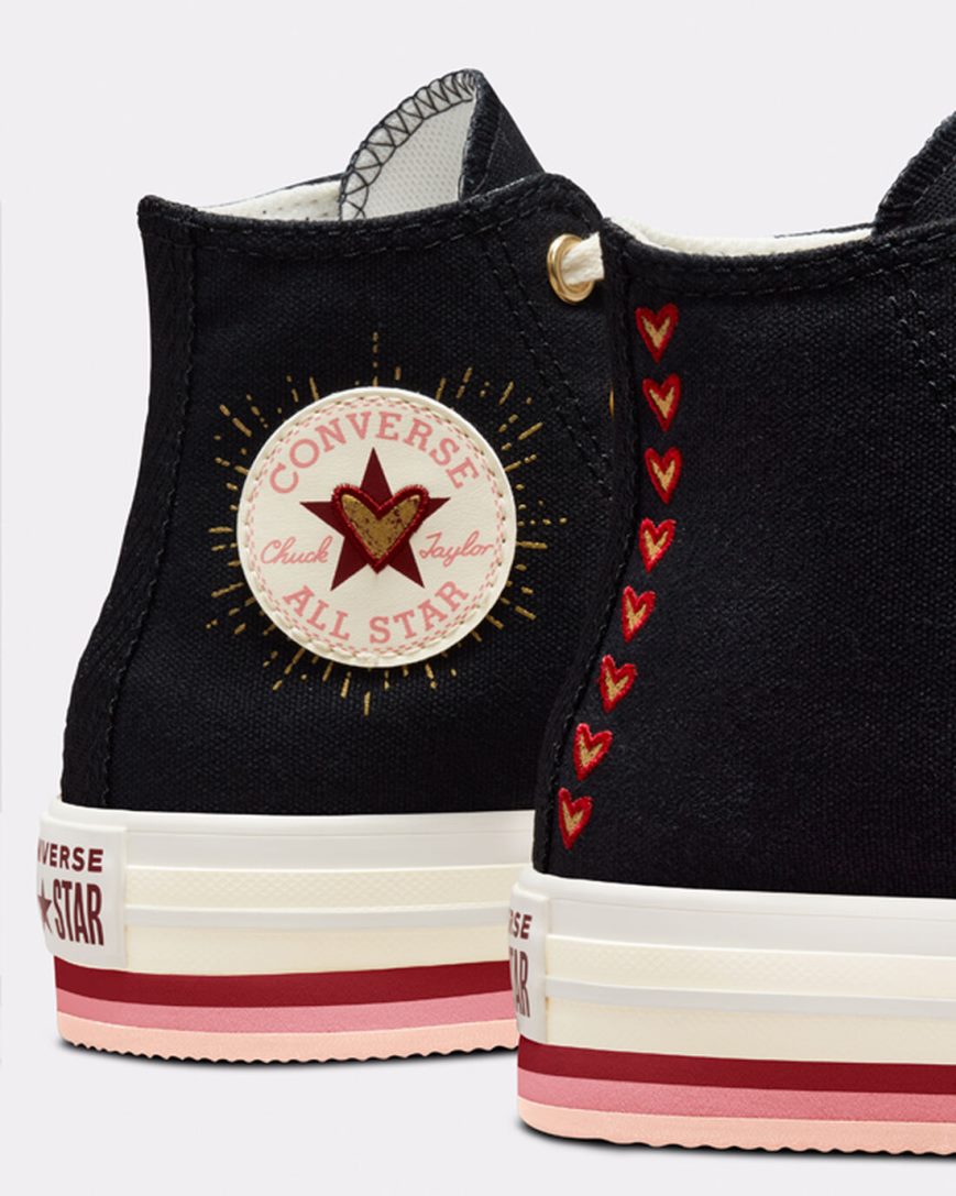 Converse Chuck Taylor All Star Lift Hearts Høye Platform Sko Jente Svarte | 276DCVEKX