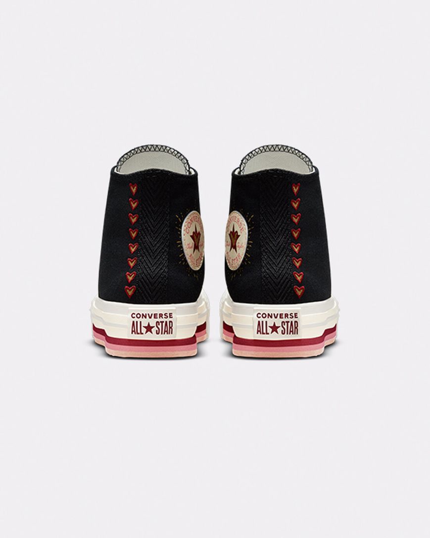 Converse Chuck Taylor All Star Lift Hearts Høye Platform Sko Jente Svarte | 276DCVEKX