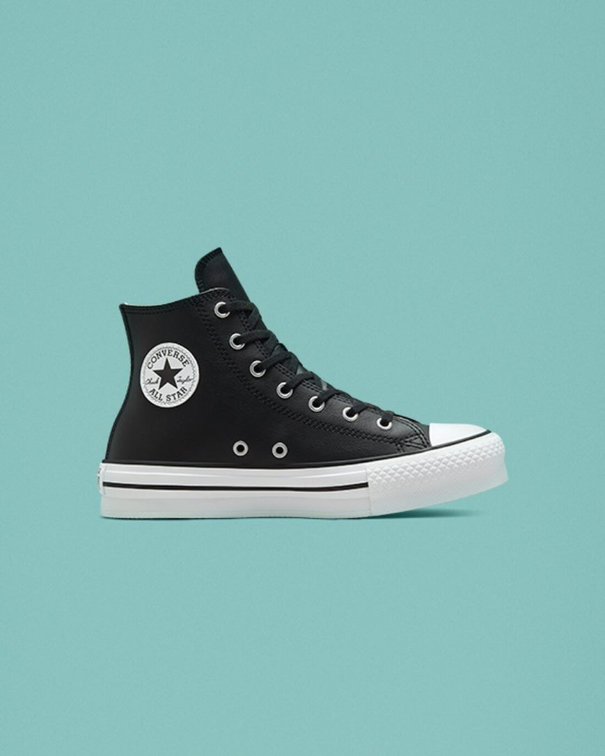 Converse Chuck Taylor All Star Lift Lær Høye Platform Sko Jente Svarte Beige Hvite | 126DYCANI