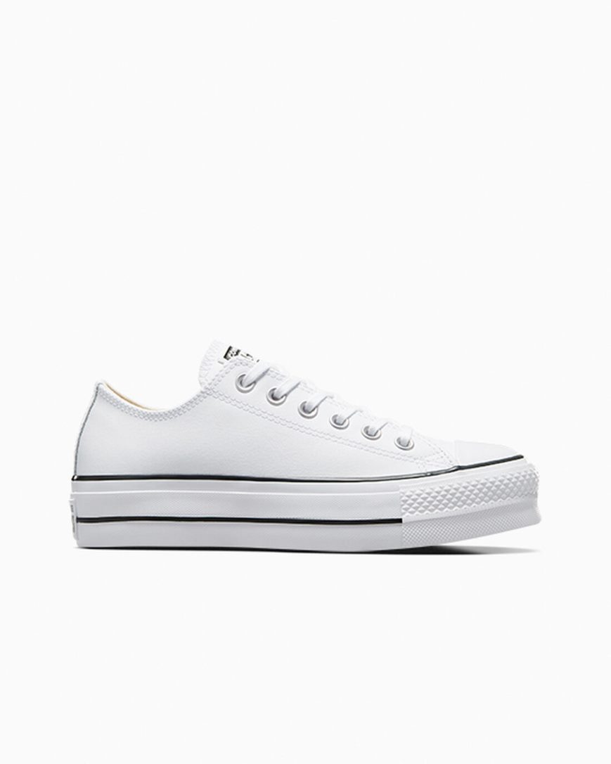 Converse Chuck Taylor All Star Lift Lær Lave Platform Sko Dame Hvite Svarte Hvite | 169TEFSBO