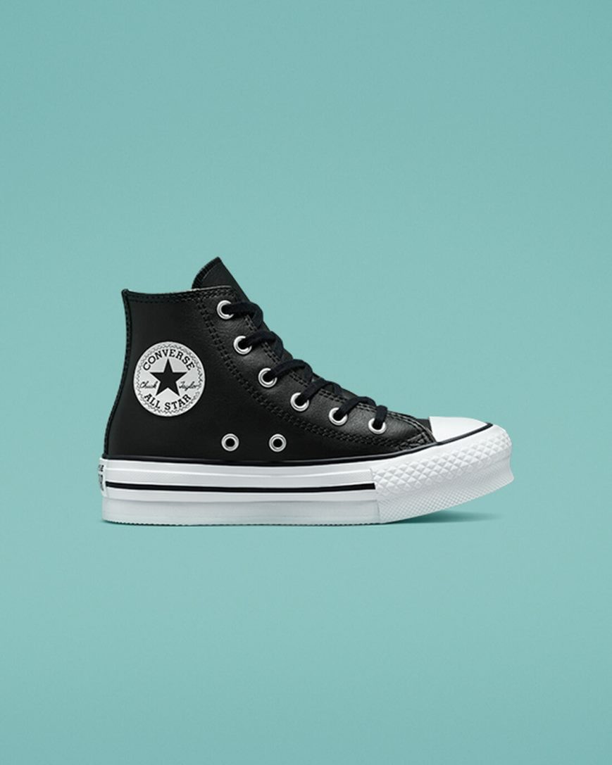 Converse Chuck Taylor All Star Lift Lær Høye Platform Sko Gutt Svarte Beige Hvite | 194USPVZR