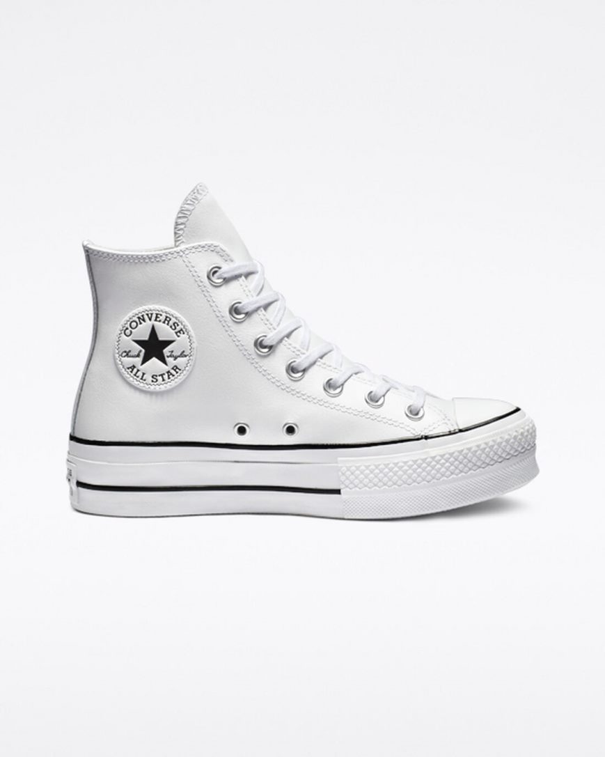Converse Chuck Taylor All Star Lift Lær Høye Platform Sko Dame Hvite Svarte Hvite | 238SULVPA