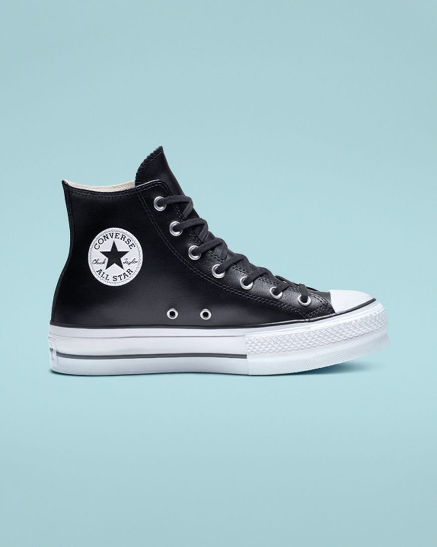 Converse Chuck Taylor All Star Lift Lær Høye Platform Sko Dame Svarte Hvite | 490LNWTFX