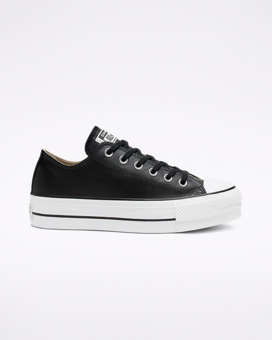 Converse Chuck Taylor All Star Lift Lær Lave Platform Sko Dame Svarte Hvite | 603LMEZBF
