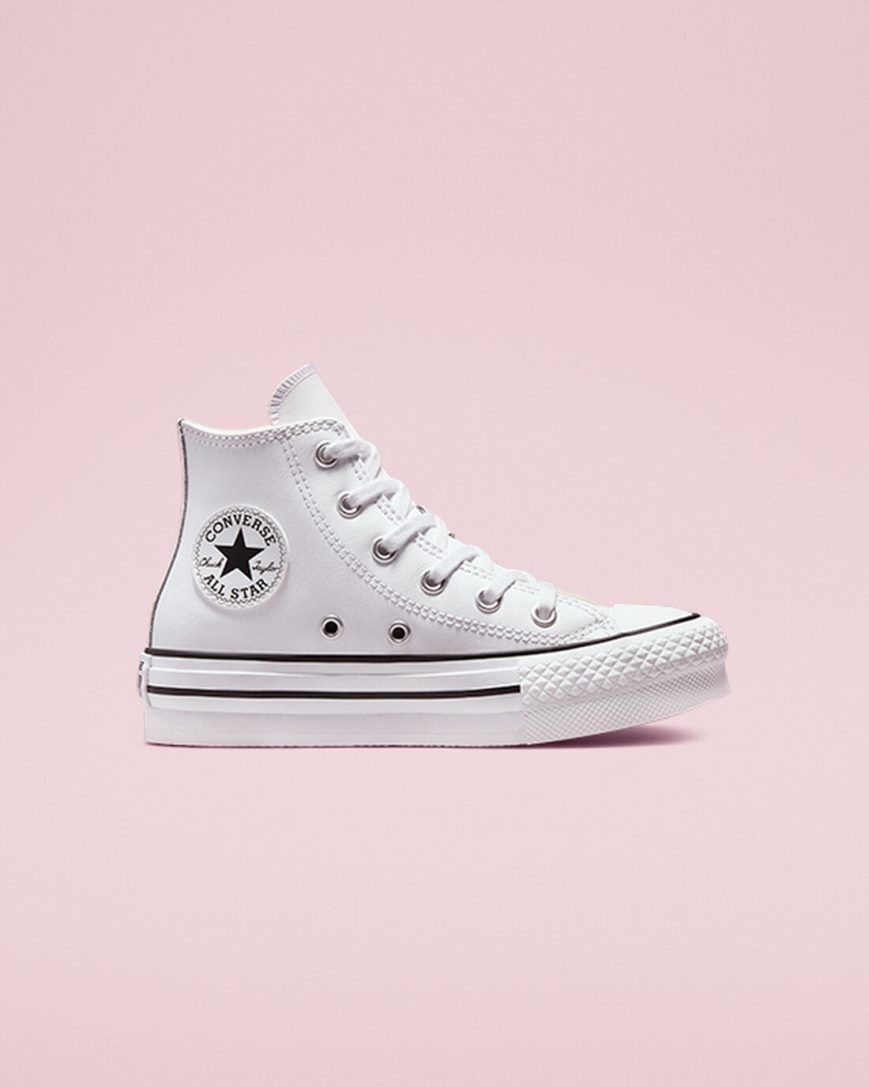 Converse Chuck Taylor All Star Lift Lær Høye Platform Sko Gutt Hvite Beige Hvite Svarte | 839JCGFRI