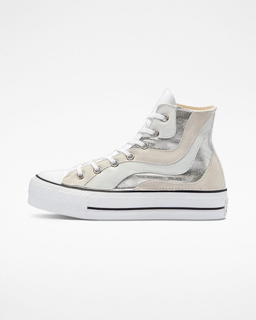 Converse Chuck Taylor All Star Lift Metallic Wave Høye Platform Sko Dame Hvite | 068YFXOCL