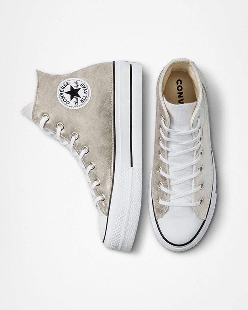 Converse Chuck Taylor All Star Lift Metallic Wave Høye Platform Sko Dame Hvite | 068YFXOCL