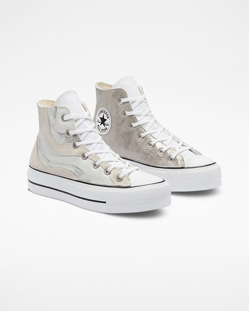 Converse Chuck Taylor All Star Lift Metallic Wave Høye Platform Sko Dame Hvite | 068YFXOCL