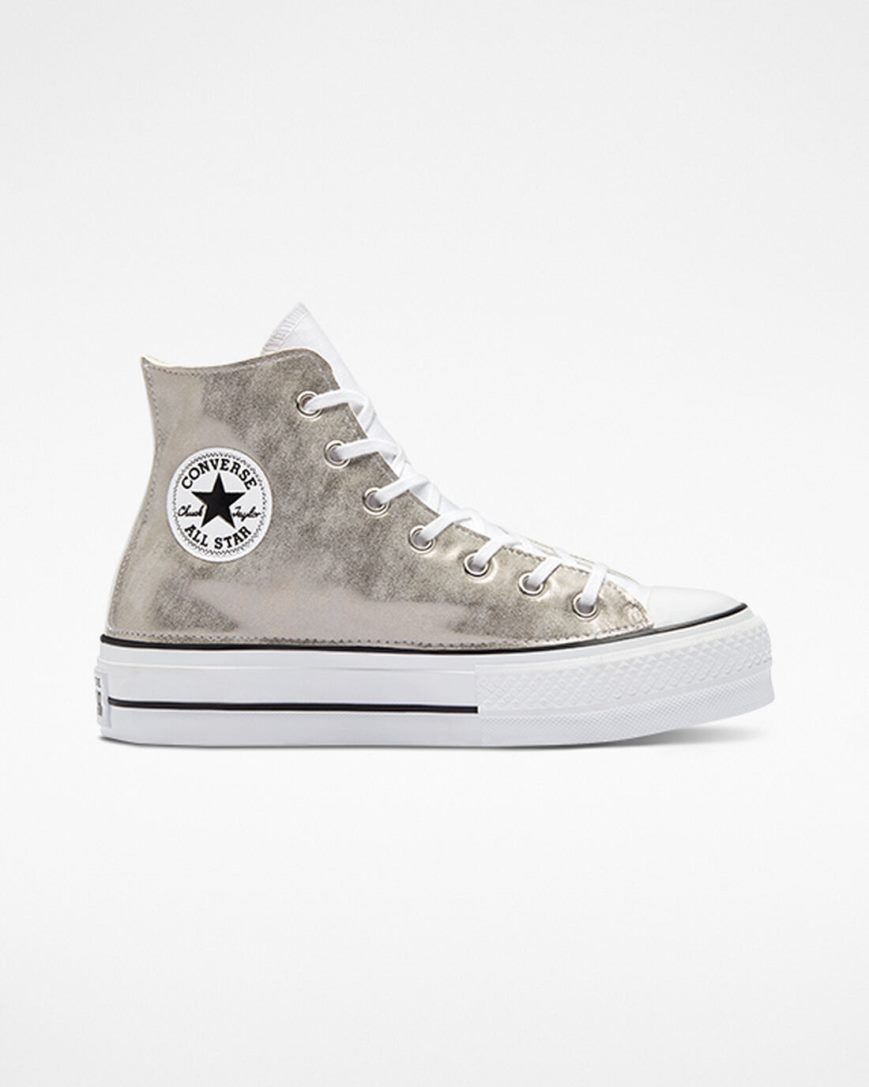 Converse Chuck Taylor All Star Lift Metallic Wave Høye Platform Sko Dame Hvite | 068YFXOCL