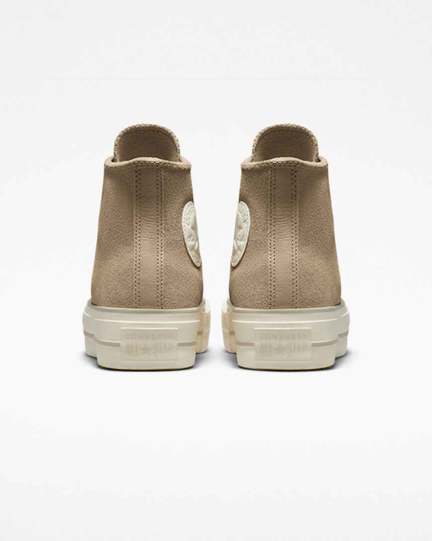 Converse Chuck Taylor All Star Lift Semsket Skinn Høye Platform Sko Dame Khaki | 630UWYCPX