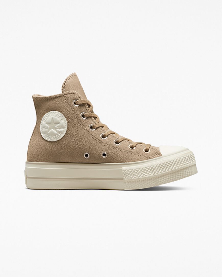 Converse Chuck Taylor All Star Lift Semsket Skinn Høye Platform Sko Dame Khaki | 630UWYCPX