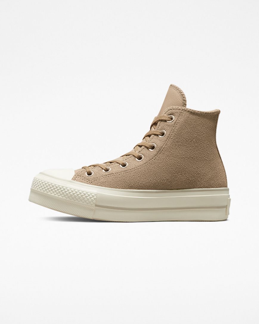 Converse Chuck Taylor All Star Lift Semsket Skinn Høye Platform Sko Dame Khaki | 731IOUKZX