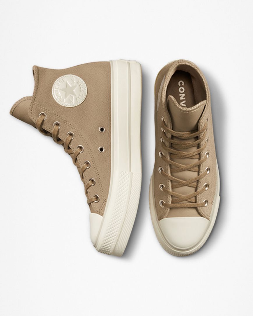 Converse Chuck Taylor All Star Lift Semsket Skinn Høye Platform Sko Dame Khaki | 731IOUKZX