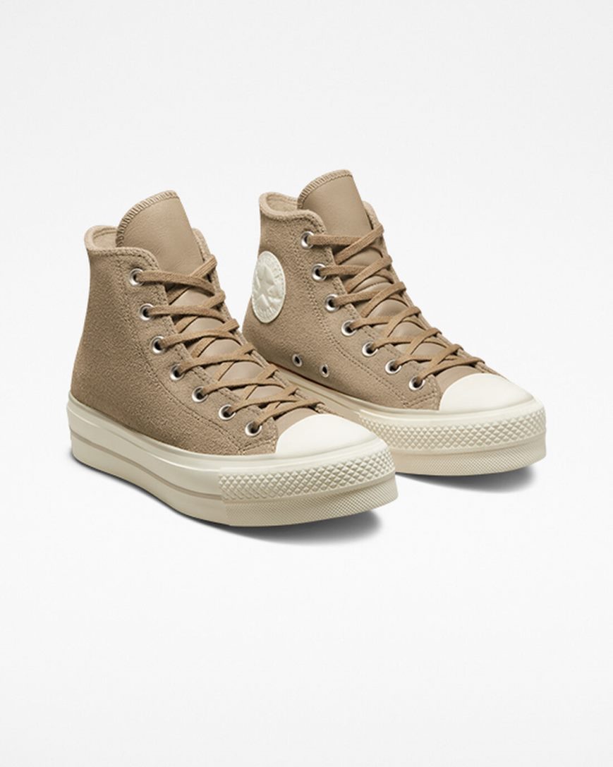 Converse Chuck Taylor All Star Lift Semsket Skinn Høye Platform Sko Dame Khaki | 731IOUKZX