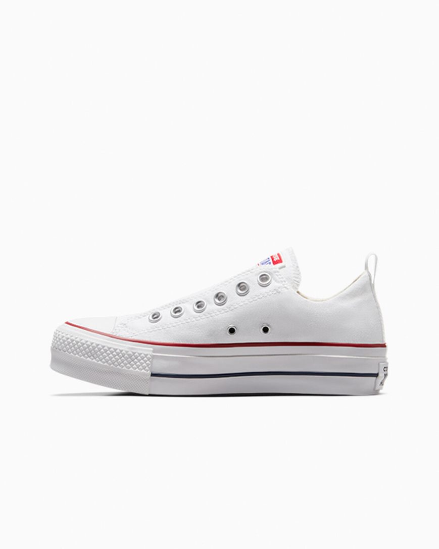 Converse Chuck Taylor All Star Lift Slip Lave Platform Sko Dame Hvite Rød Blå | 196CXZSAW