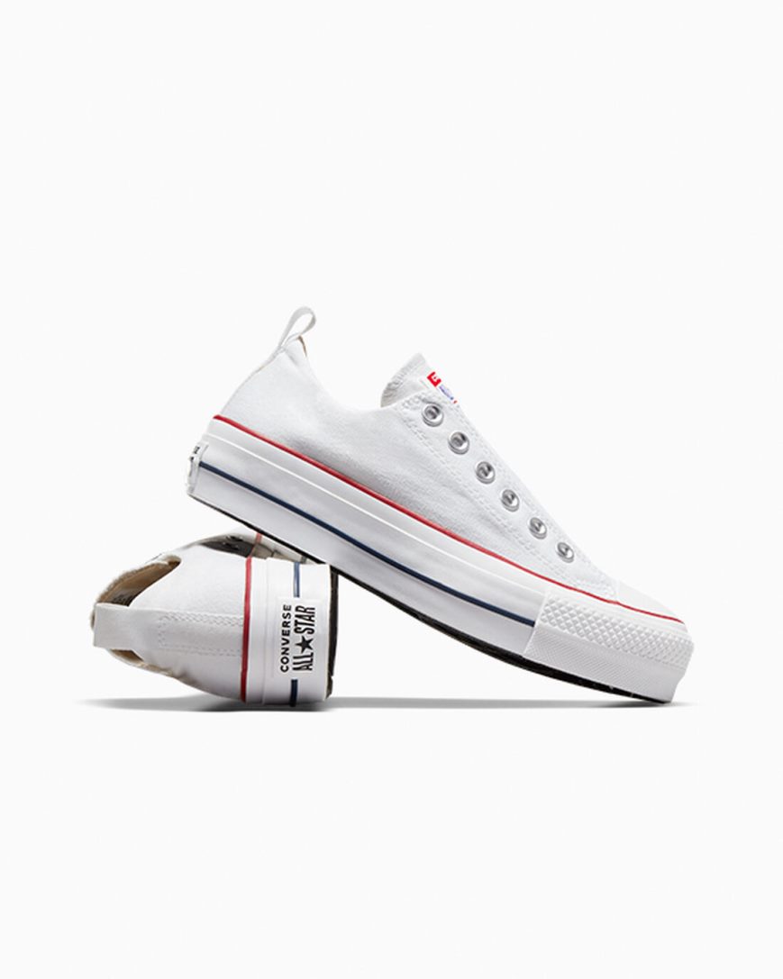 Converse Chuck Taylor All Star Lift Slip Lave Platform Sko Dame Hvite Rød Blå | 196CXZSAW