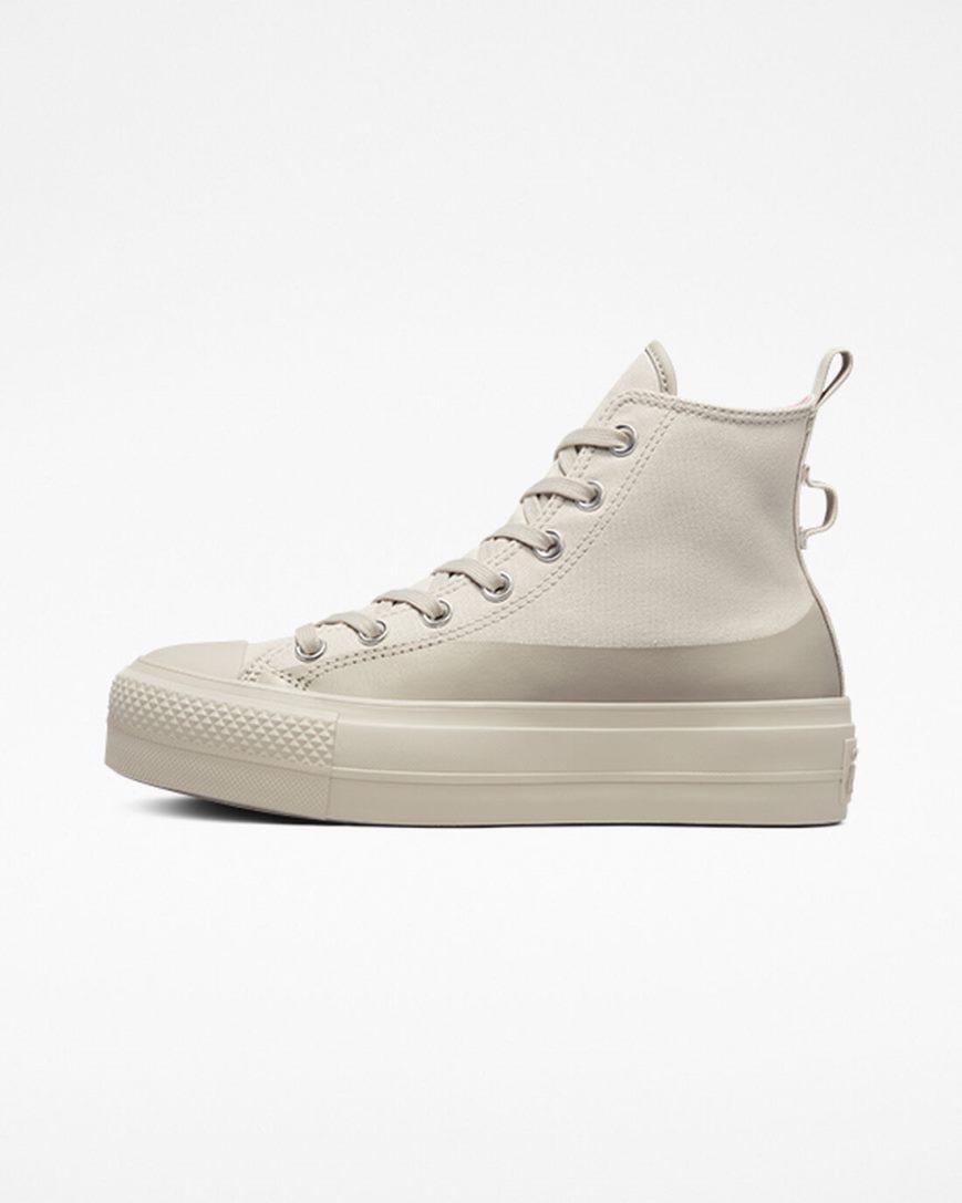 Converse Chuck Taylor All Star Lift Vann-Repellent Canvas Høye Platform Sko Dame Beige Grå | 748ANOKJU