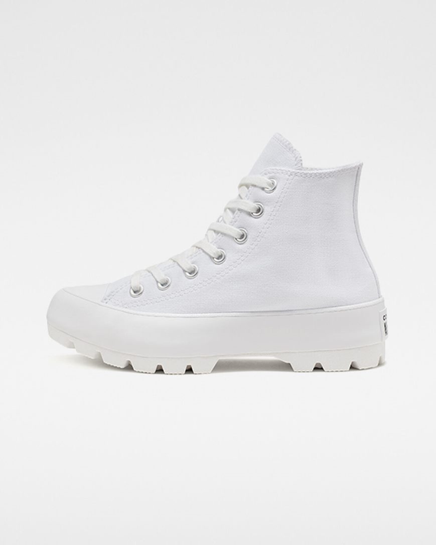 Converse Chuck Taylor All Star Lugged Høye Sko Dame Hvite Svarte Hvite | 593WVTESB