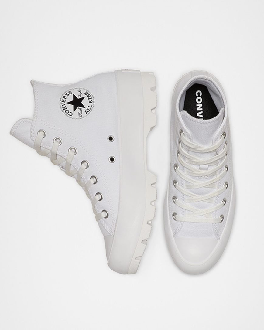 Converse Chuck Taylor All Star Lugged Høye Sko Dame Hvite Svarte Hvite | 593WVTESB