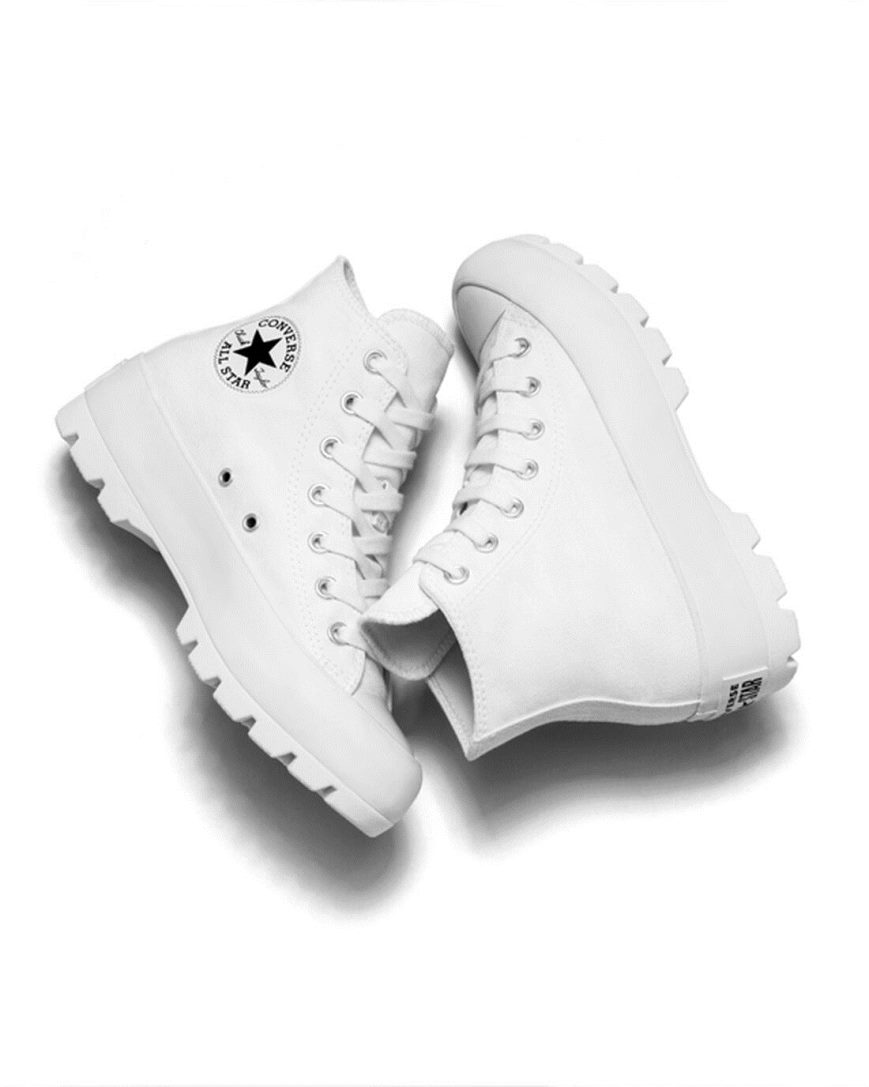 Converse Chuck Taylor All Star Lugged Høye Sko Dame Hvite Svarte Hvite | 593WVTESB
