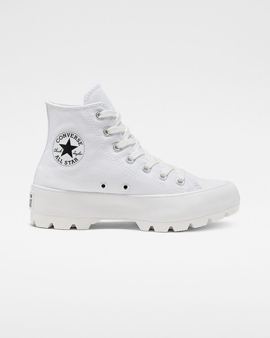 Converse Chuck Taylor All Star Lugged Høye Sko Dame Hvite Svarte Hvite | 593WVTESB