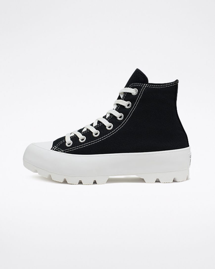 Converse Chuck Taylor All Star Lugged Høye Sko Dame Svarte Hvite Svarte | 651SXOQHW