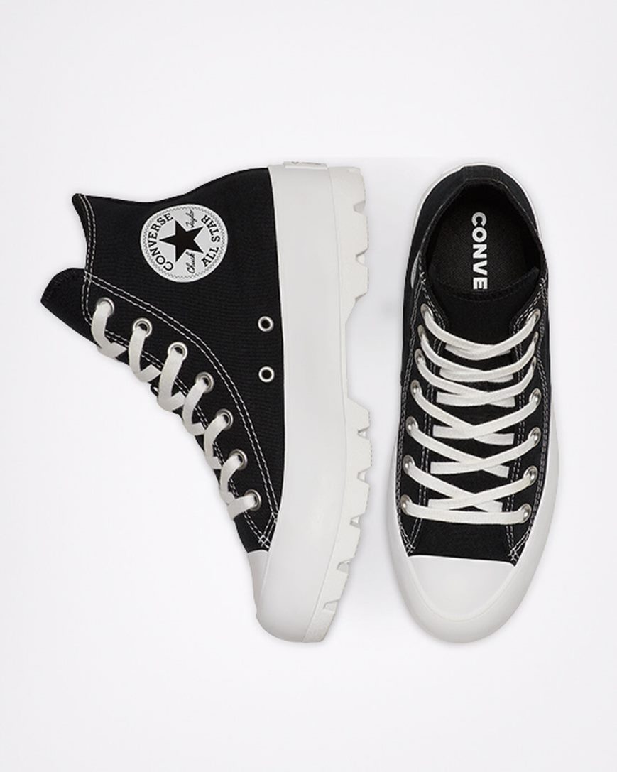 Converse Chuck Taylor All Star Lugged Høye Sko Dame Svarte Hvite Svarte | 651SXOQHW