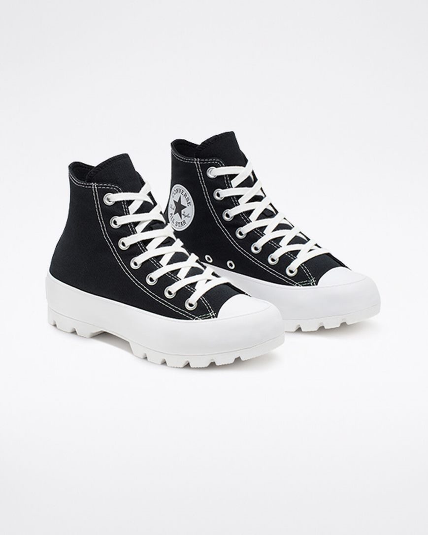 Converse Chuck Taylor All Star Lugged Høye Sko Dame Svarte Hvite Svarte | 651SXOQHW