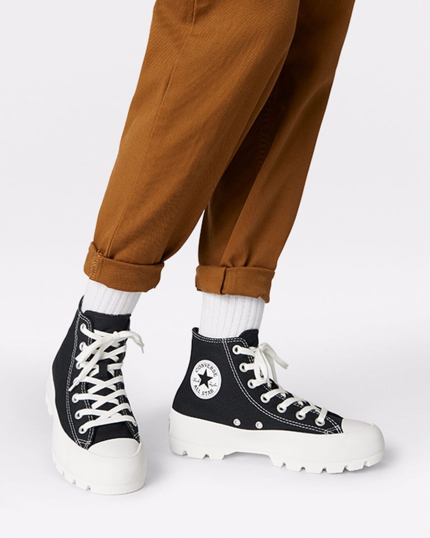 Converse Chuck Taylor All Star Lugged Høye Sko Dame Svarte Hvite Svarte | 651SXOQHW