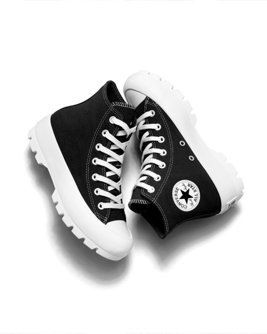 Converse Chuck Taylor All Star Lugged Høye Sko Dame Svarte Hvite Svarte | 651SXOQHW