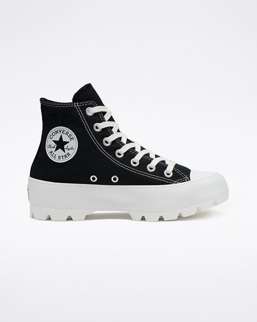 Converse Chuck Taylor All Star Lugged Høye Sko Dame Svarte Hvite Svarte | 651SXOQHW