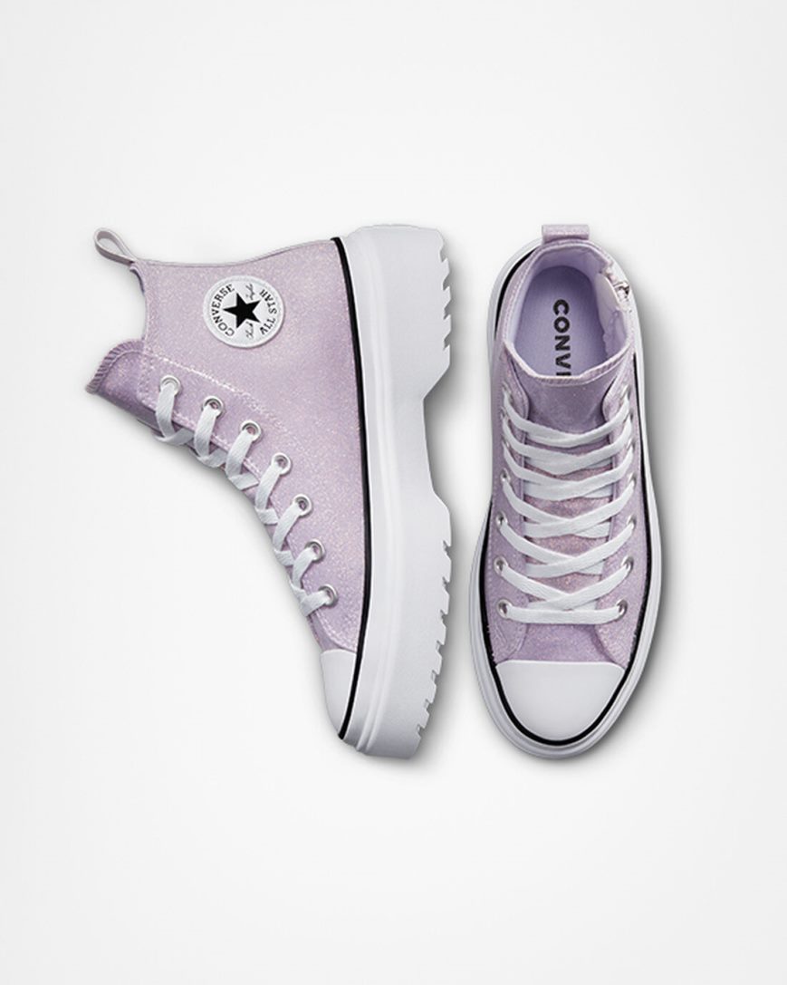 Converse Chuck Taylor All Star Lugged Lift Glitter Høye Platform Sko Jente Lilla Hvite Svarte | 072TFHPCS