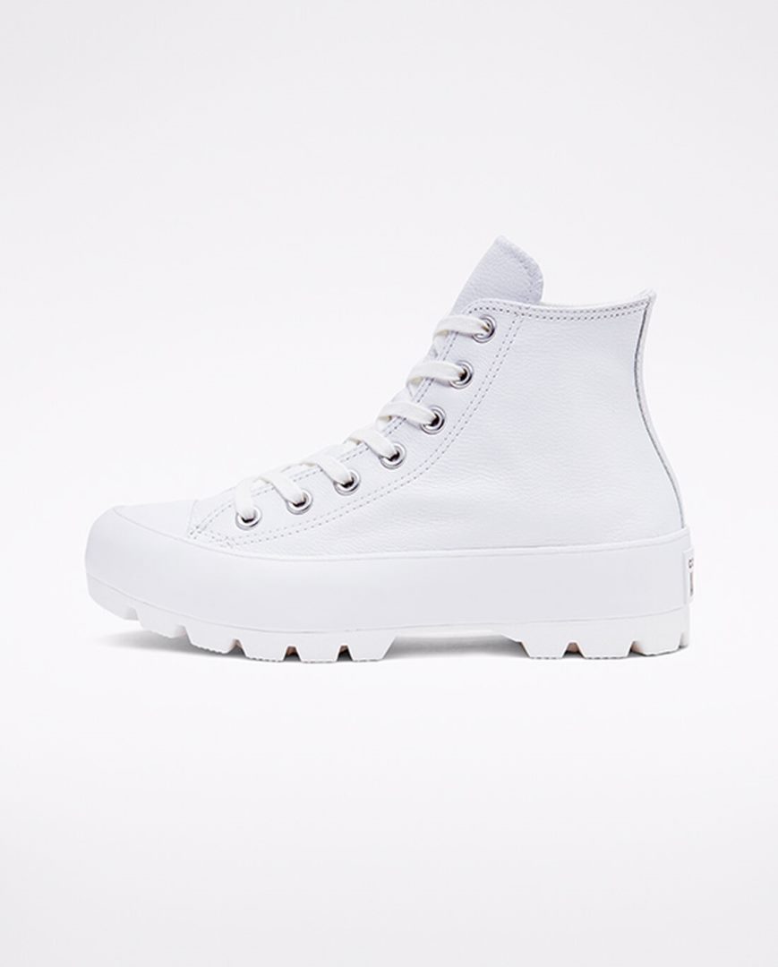 Converse Chuck Taylor All Star Lugged Lær Høye Sko Dame Hvite Svarte Hvite | 150TSWFDK