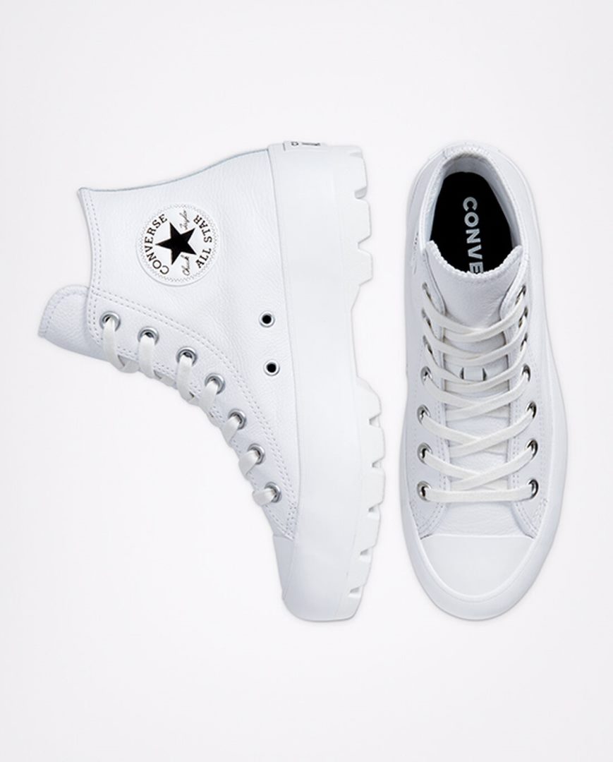Converse Chuck Taylor All Star Lugged Lær Høye Sko Dame Hvite Svarte Hvite | 150TSWFDK