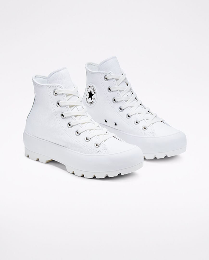 Converse Chuck Taylor All Star Lugged Lær Høye Sko Dame Hvite Svarte Hvite | 150TSWFDK