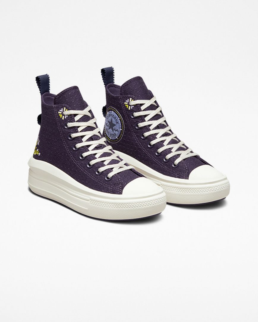 Converse Chuck Taylor All Star Move Autumn Embroidery Høye Platform Sko Dame Lilla | 920KDLFOT