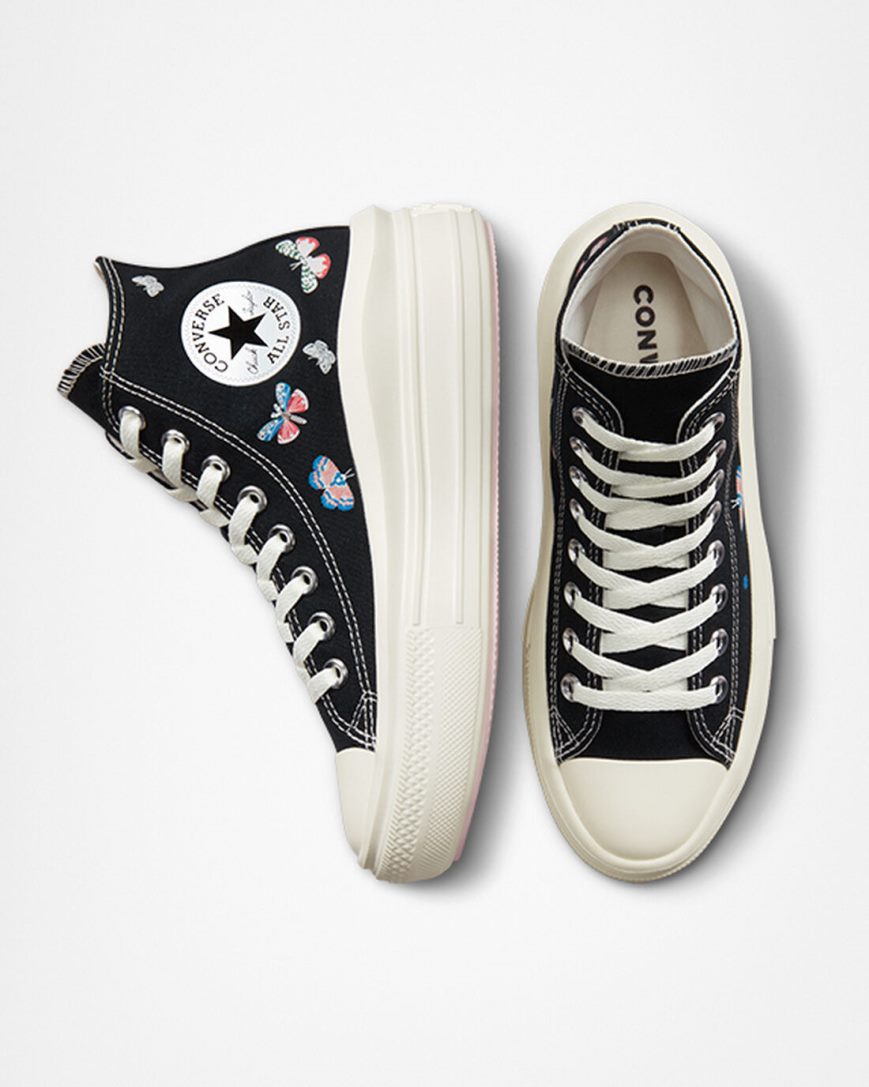 Converse Chuck Taylor All Star Move Butterfly Wings Høye Platform Sko Dame Svarte Rosa | 253EACSQK